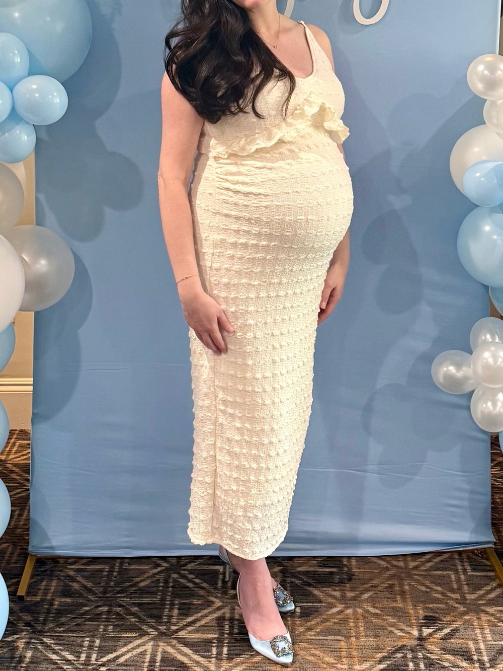 Maternity Cream Knit Ruffle Dress - Picture 2 of 2